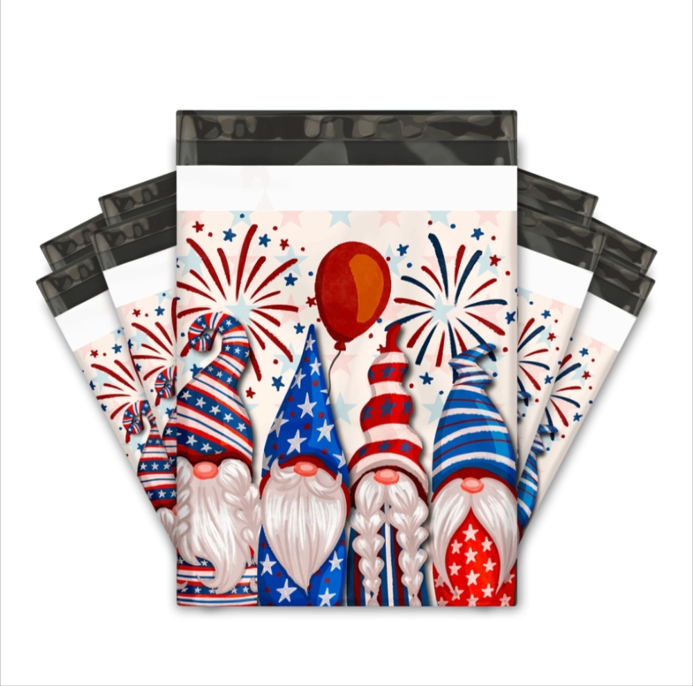 20 10x13 Patriotic Gnome Poly Mailers
